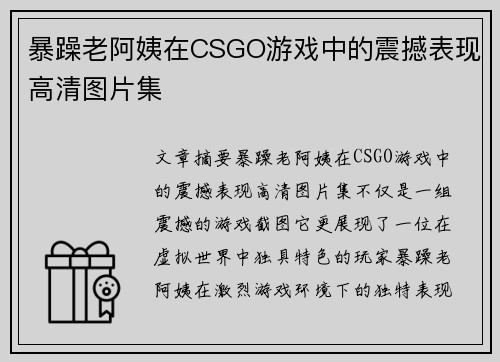 暴躁老阿姨在CSGO游戏中的震撼表现高清图片集